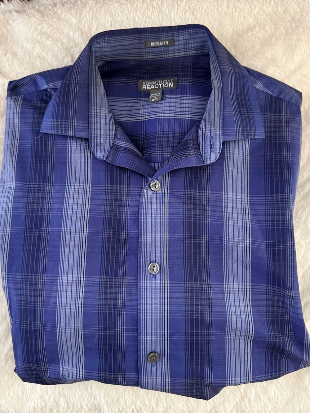 Kenneth Cole Reaction Men's Navy and Light Blue Plaid Button-Down Shirt
